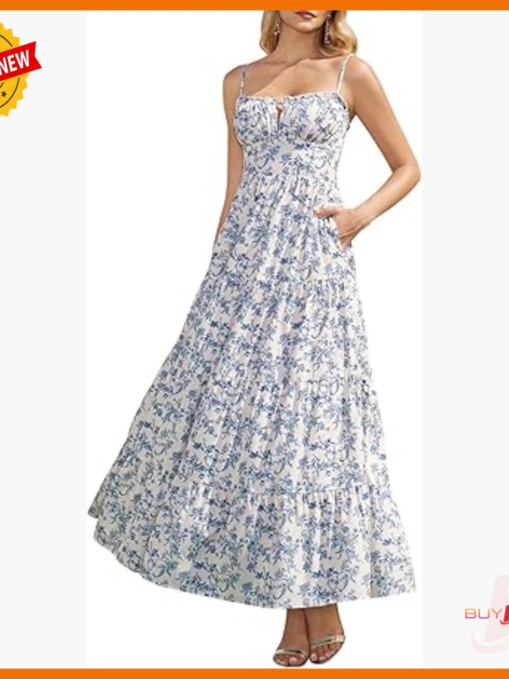 Spaghetti Strap Maxi Dress With Pockets, A-Line, Smocked, Wedding Guest